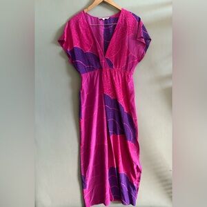 Trina Turk 100% Silk Bohemian Maxi Summer Dress 10 Summer Purple Women